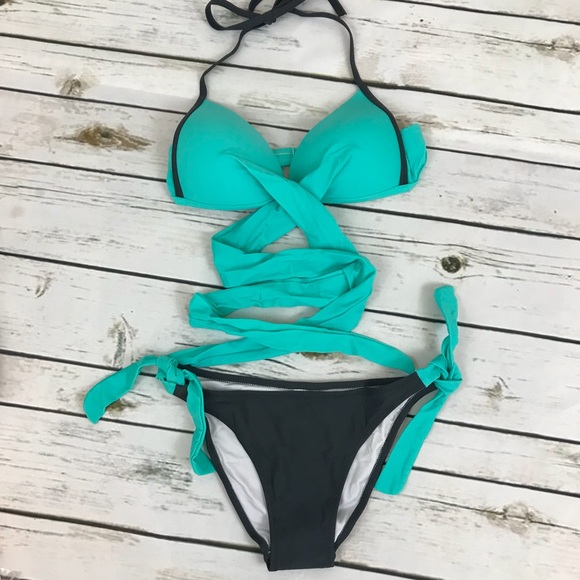 Sexy Criss Cross Push Up Bandage Bikini with Ties - Picture 6 of 7